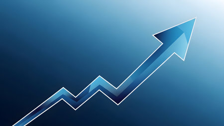 Blue arrow on a blue background. Business graph. Vector illustration.の素材