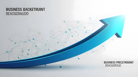 Abstract blue arrow with connecting dots and lines. Business background. Vector illustration.の素材