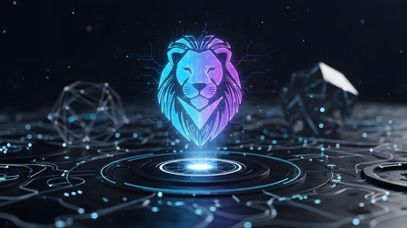Lion head hologram on futuristic background 3D rendering elements of this image furnished by NASAの素材