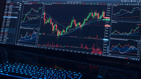 financial chart on monitor stock market investment trading concept. 3d renderingの素材