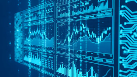 financial stock market graph on technology abstract background represent stock market financial analysis on LED.の素材