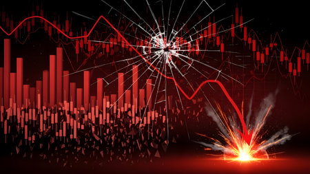 Falling stock market graph on a dark background. Vector illustration.の素材