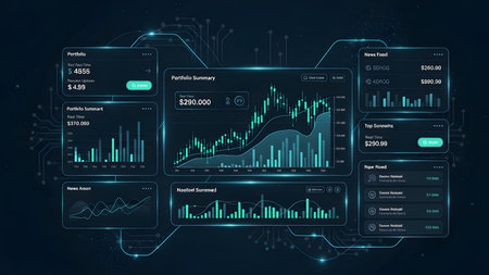 Futuristic user interface with infographics and charts. Vector designの素材