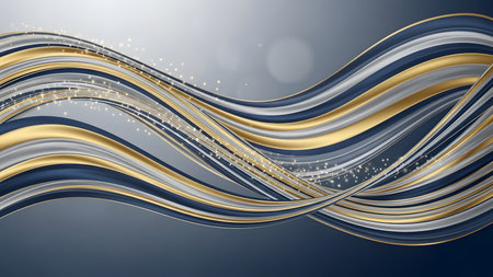 Abstract background with gold and blue wavy lines. Vector illustration.の素材