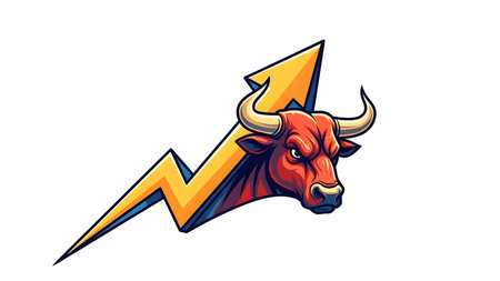 Vector illustration of a bull head with an arrow up on a white background.の素材
