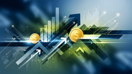 Vector illustration of digital currency. Abstract background with gold coin and graph.の素材