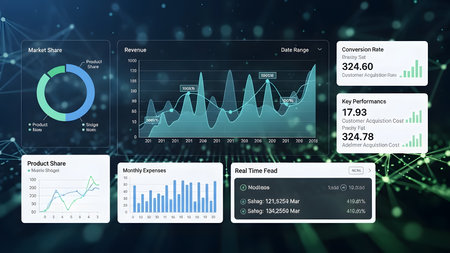 Futuristic user interface with graphs and charts. 3d renderingの素材
