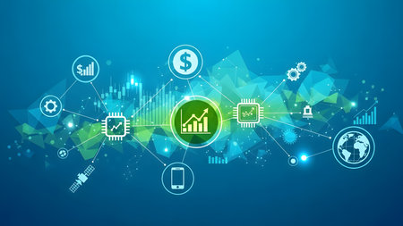 Abstract background with financial charts and graphs. Technology concept. Vector illustrationの素材