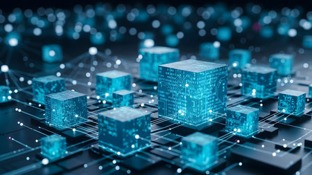 3d illustration of abstract technology background with circuit board and binary codeの素材