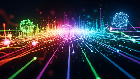 3d rendering of abstract background with glowing particles and lines. Technology conceptの素材