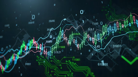 Abstract glowing forex chart interface. Investment and trade concept. 3D Renderingの素材