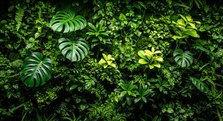 Lush green living wall vertical garden lush tropical foliage natural beauty home decor inspirationの素材