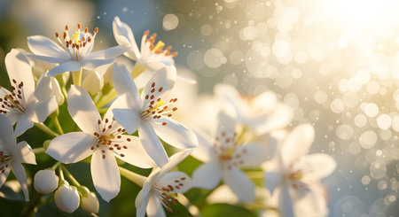 Delicate apple blossoms illuminated by soft sunlight signaling spring's arrivalの素材
