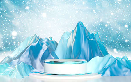 winter merry Christmas luxury podium display for product presentation. 3d renderingの写真素材