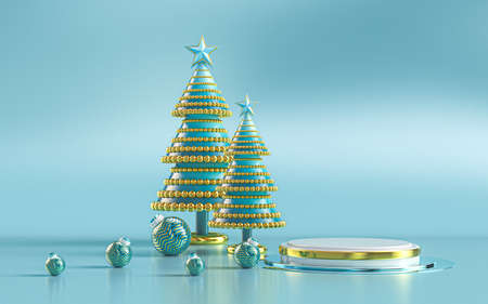 winter merry Christmas luxury podium display for product presentation. 3d renderingの写真素材