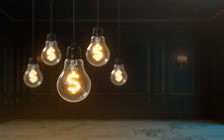 3d rendering dollar icon glow inside light bulb premium cover photo background for social media postの写真素材