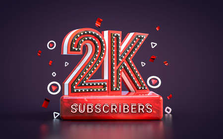 2k subscribers celebration. Two thousand followers social media congratulation card 3d renderの写真素材