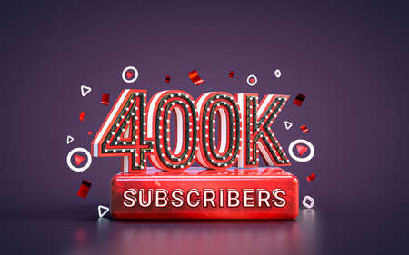 400k subscribers followers celebration. 3d render Social media congratulation card backgroundの写真素材