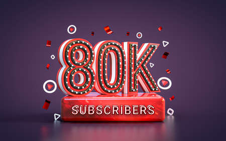 80k subscribers celebration. Eighty thousand followers social media congratulation card 3d renderの写真素材
