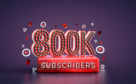 800k subscribers followers celebration. 3d render Social media congratulation card backgroundの写真素材