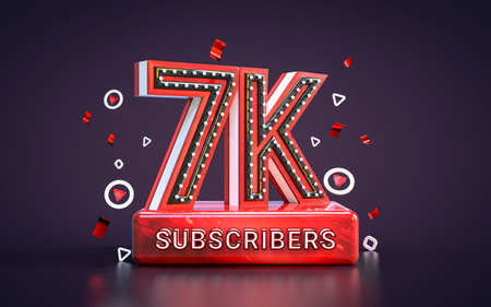 7k subscribers celebration. Seven thousand followers social media congratulation card 3d renderの写真素材