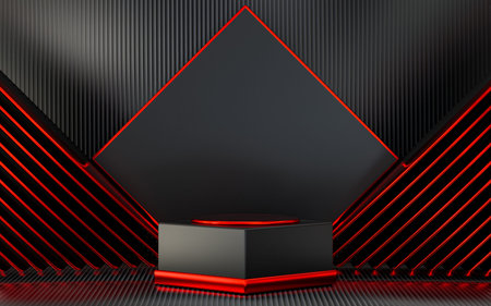 dark red mantellic podium display with abstract background for product presentation, 3d rendering