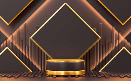 3d rendering abstract luxury gold shape podium display background for product presentationの写真素材