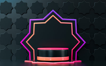 3d rendering abstract geometric background with podium display for product presentationの写真素材