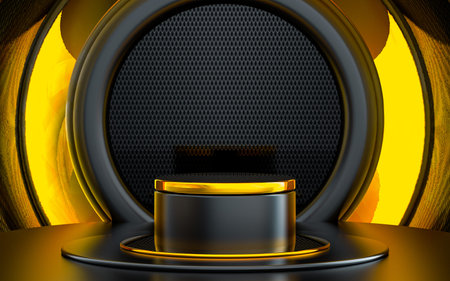dark and gold shape 3d rendering abstract geometric podium stage for product presentation.の写真素材