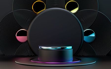 3d rendering gradient glossy abstract geometric podium stage for product presentation.