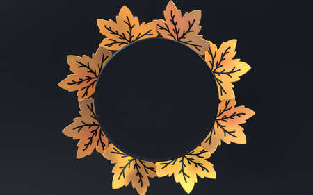 dark abstract empty space background with autumn maple leaves 3d renderingの写真素材
