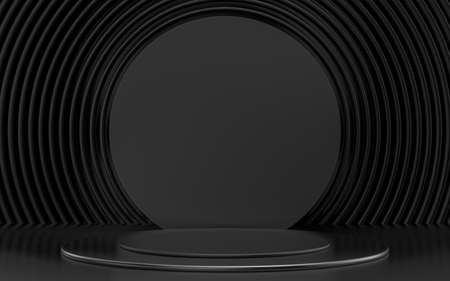 dark luxury 3d rendering podium display product stage with abstract circle pattern backgroundの写真素材