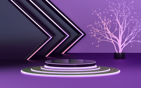 purple abstract geometric shape background with 3d rendering podium stage for product presentationの写真素材