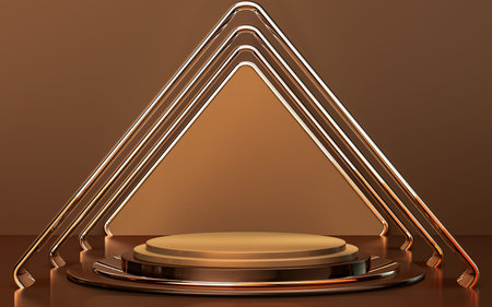 gold brown abstract geometric shape podium stage for product promotion 3d render luxury backgroundの写真素材