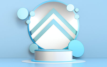 winter merry Christmas blue circle luxury podium display for product presentation. 3d rendering