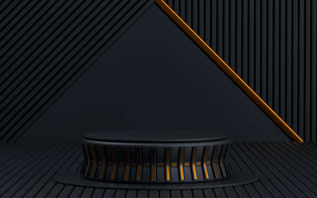 dark and gold luxury abstract look empty space podium display for product promotion, 3d renderingの写真素材