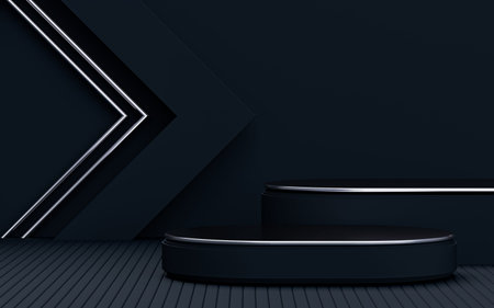 3d render podium on dark abstract metallic background empty space Platform for product promotion