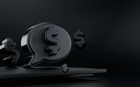 dollar social icon for business, web template cover and marketing 3d render dark black backgroundの写真素材