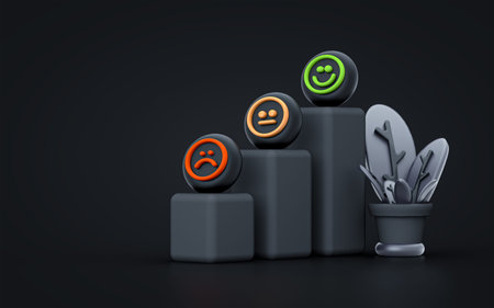 3d rendering emotional intelligence scale feedback sad, happy funny cartoon Emoji for social banner
