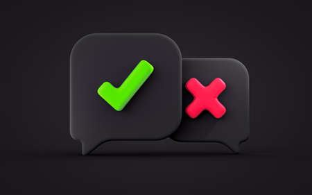 symbols of yes and No check mark on dark background 3d rendering conceptの写真素材