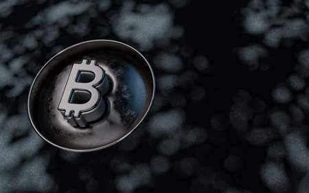 cryptocurrency sign iconic background old vintage dark metallic realistic look with shadow 3d renderの写真素材