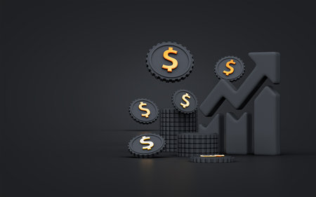 Business financial chart on dark background for cover, web template, banner poster 3d render conceptの写真素材