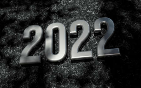 happy new year 2022 metallic look sunray shadow realistic background 3d renderの写真素材