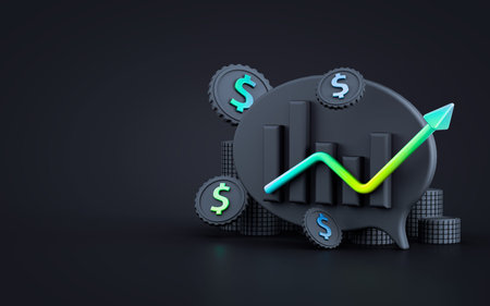 Business consulting money growing chart on dark background for cover, web template, banner poster 3d...