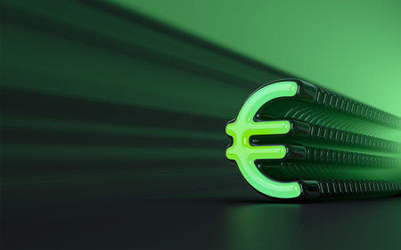 euro sign iconic background sunray realistic look symbol for social banner, poster 3d renderingの写真素材