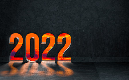 happy new year 2022 showing inside of interior with sunray shiny realistic background 3d render