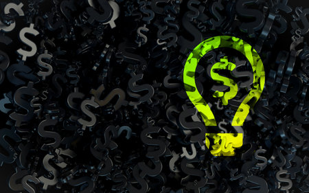 lightbulb dollar sign dark Abstract iconic background Web and social banner Advertisement 3d renderの写真素材