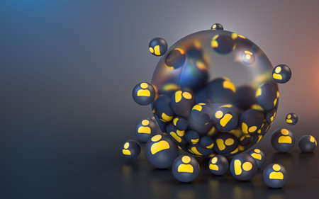 user sign abstract glass bubble iconic background for social banner poster template 3d renderingの写真素材