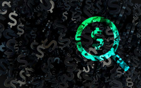 Search Dollar sign dark Abstract iconic background for Web and social banner Advertisement 3d renderの写真素材
