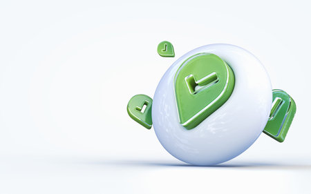 realistic 3d rendering location check sign 3d render icon on the white glossy backgroundの写真素材